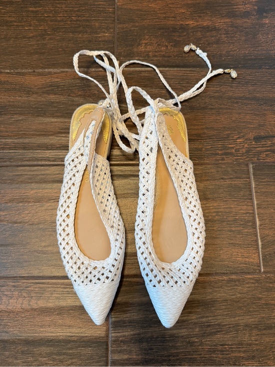 ANTONIO MELANI Shoes - Antonio Melani x Jennifer Sumko White Woven Lace-Up Slingback Flats Size 8.5 New